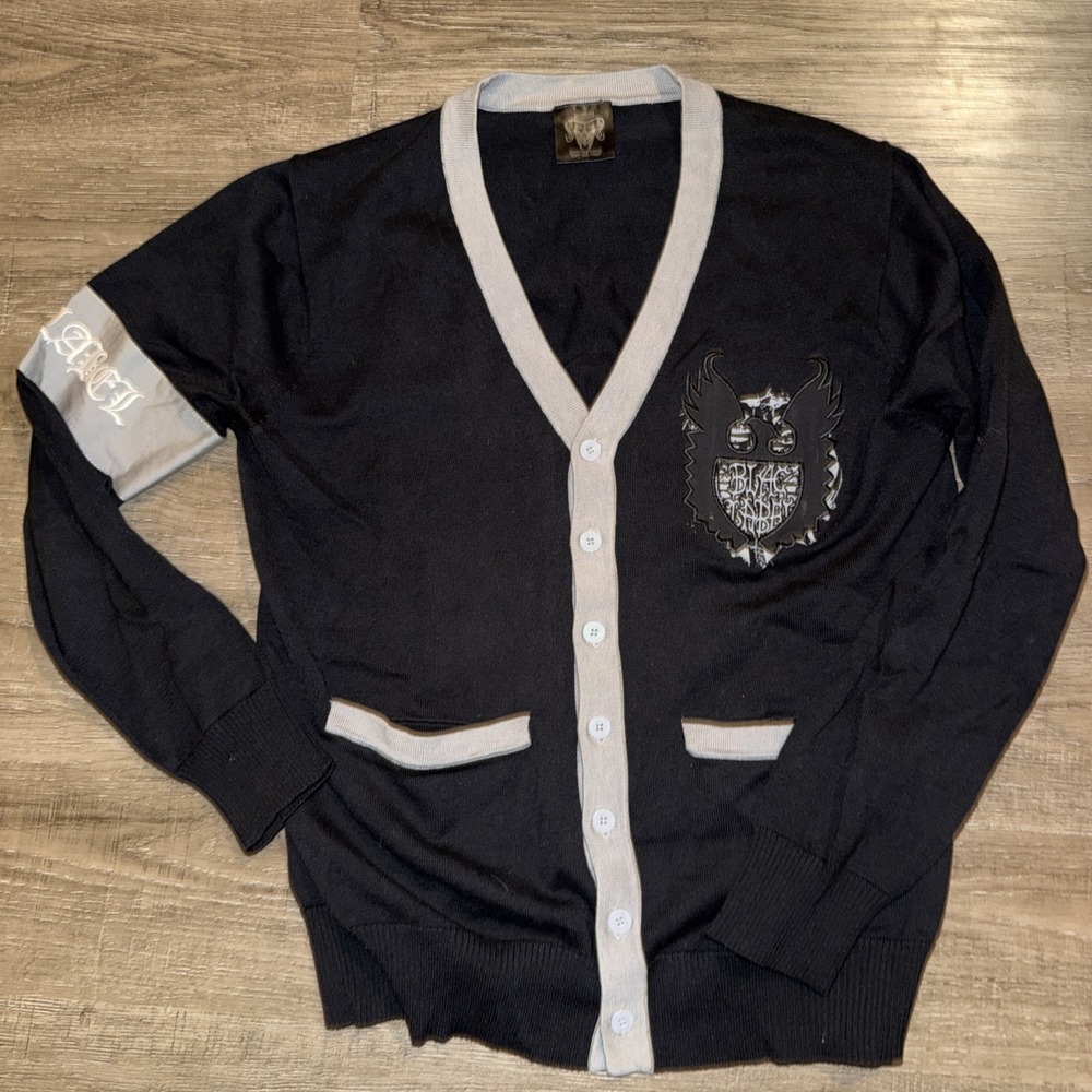 Blac Label Cardigan Black Gray Y2K Goth Vintage Women's M